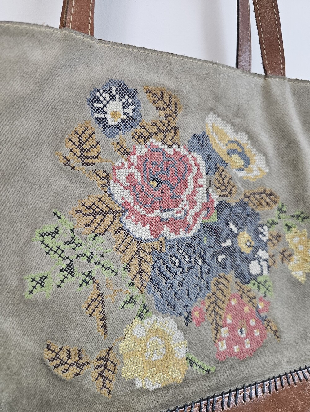 Patricia Nash Toscano Tote Bag Cross-Stitch Tapestry Collection Floral Shoulder - Picture 3 of 9